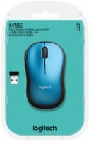 slide 1 of 1, Logitech Wireless Mouse - Blue, 2.36 in x 3.89 in x 1.54 in