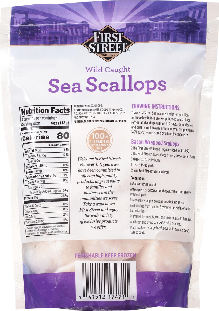 slide 3 of 14, First Street Wild Caught Sea Scallops 10/20, 16 oz