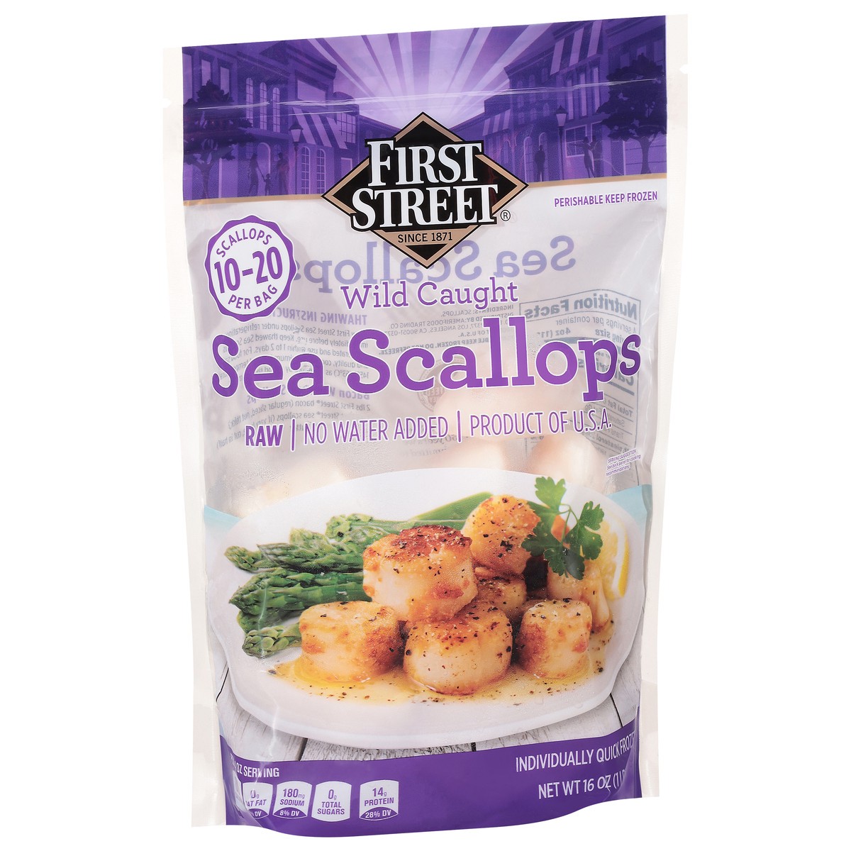slide 8 of 14, First Street Wild Caught Sea Scallops 10/20, 16 oz