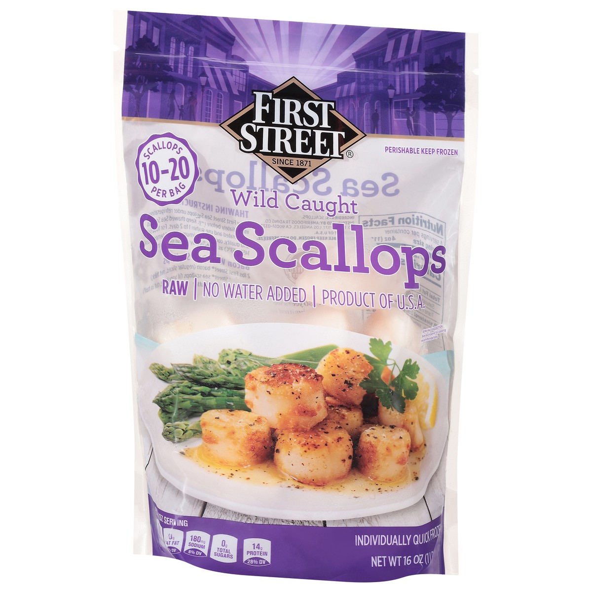slide 5 of 14, First Street Wild Caught Sea Scallops 10/20, 16 oz