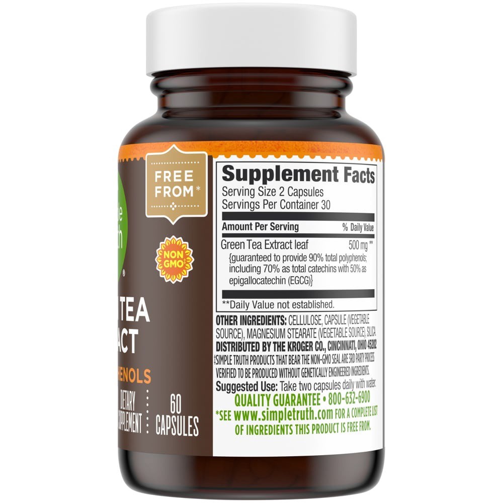 slide 2 of 4, Simple Truth Green Tea Extract Supplement Capsules, 60 ct