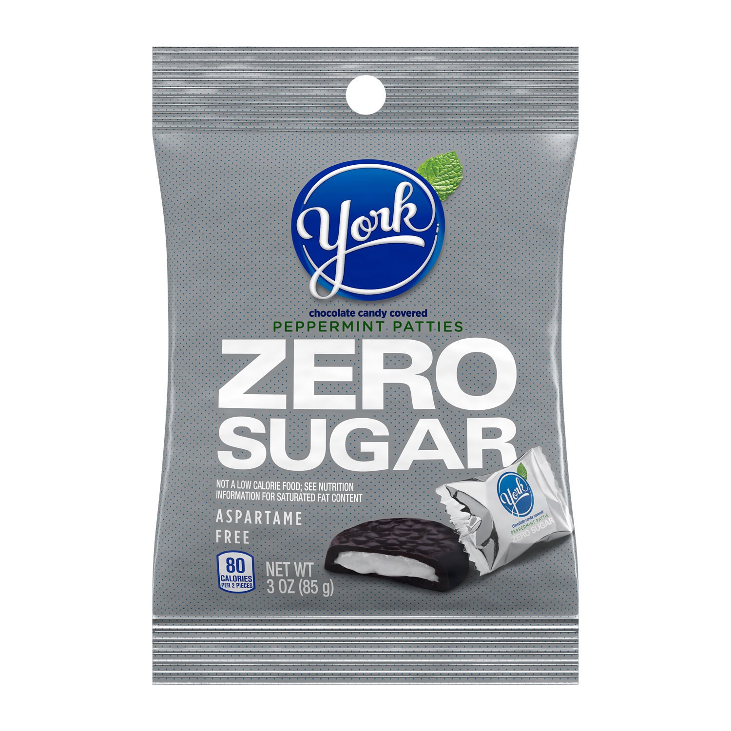 slide 1 of 7, YORK Zero Sugar Chocolate Peppermint Patties, Candy Bag, 3 oz, 3 oz