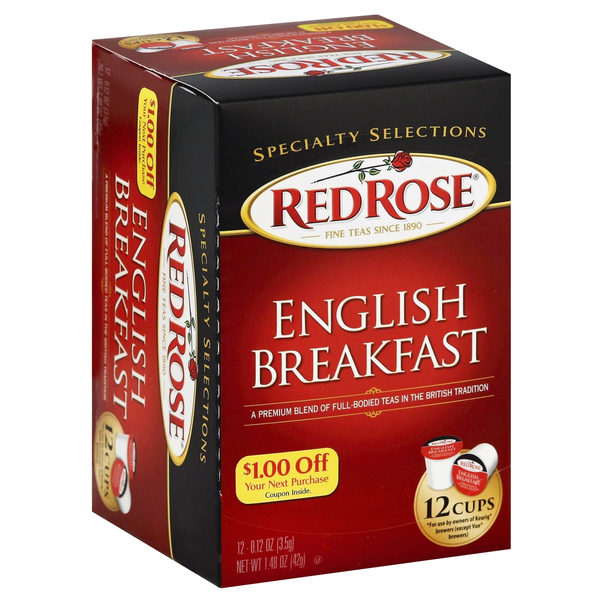 slide 1 of 5, Red Rose Tea English Breakfast Tea K-Cups - 12 ct, 12 ct