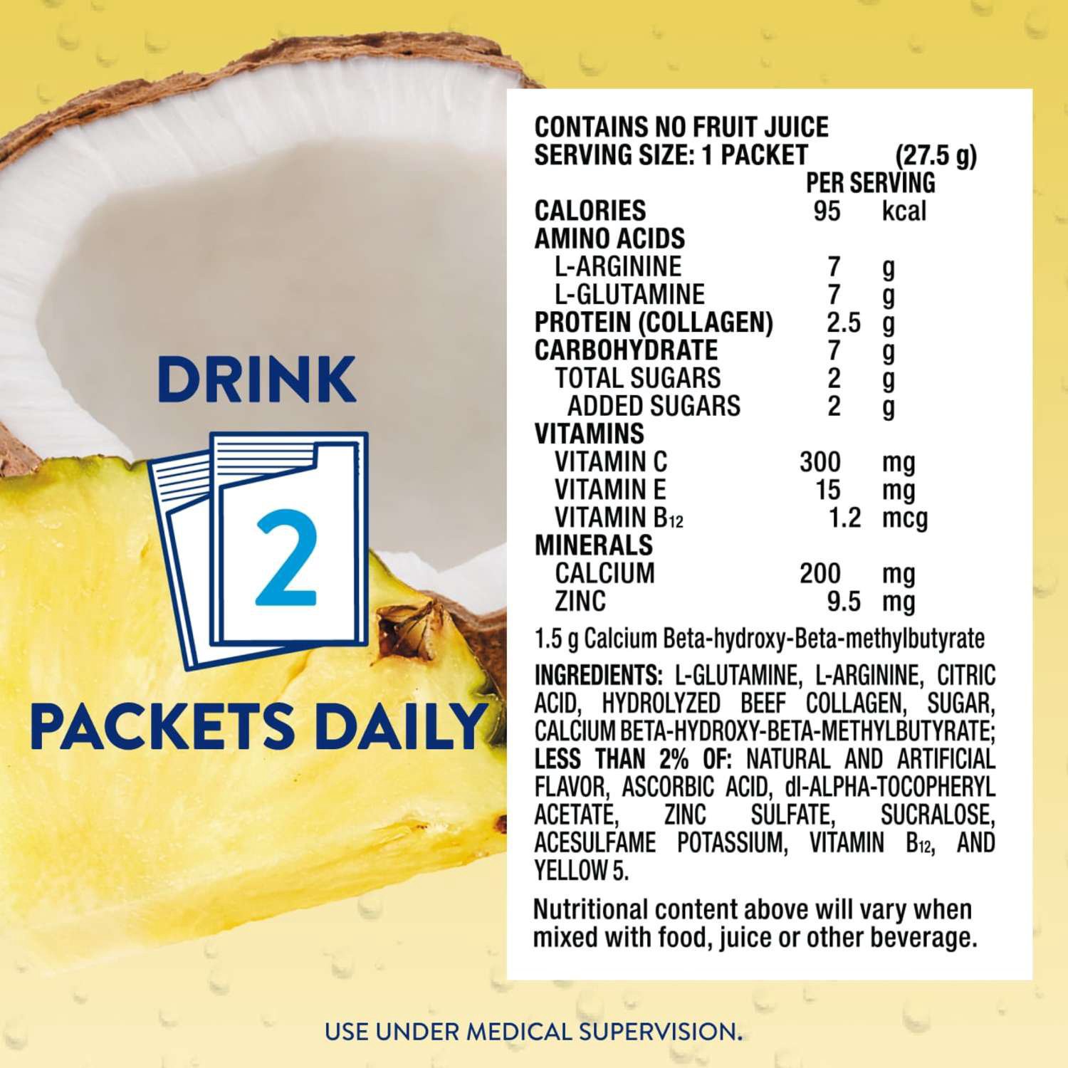 slide 4 of 12, Juven Pineapple Coconut Nutrition Powder 8 - 0.97 oz Packets, 8 ct