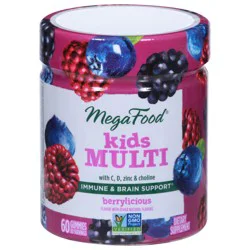 MegaFood Kids Berrylicious Multi with C, D, Zinc & Choline 60 Gummies