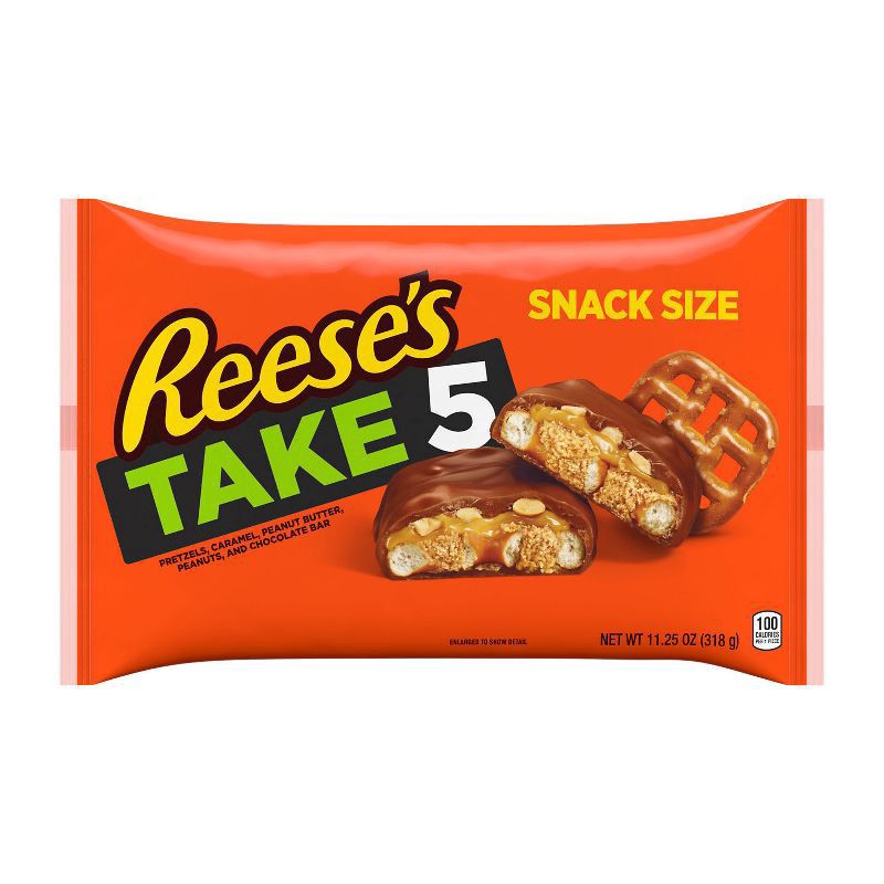 slide 1 of 5, Reese's Candy Bars, Chocolate, Peanut Butter, Peanuts, Caramel, Pretzels, Snack Size, 1 ct