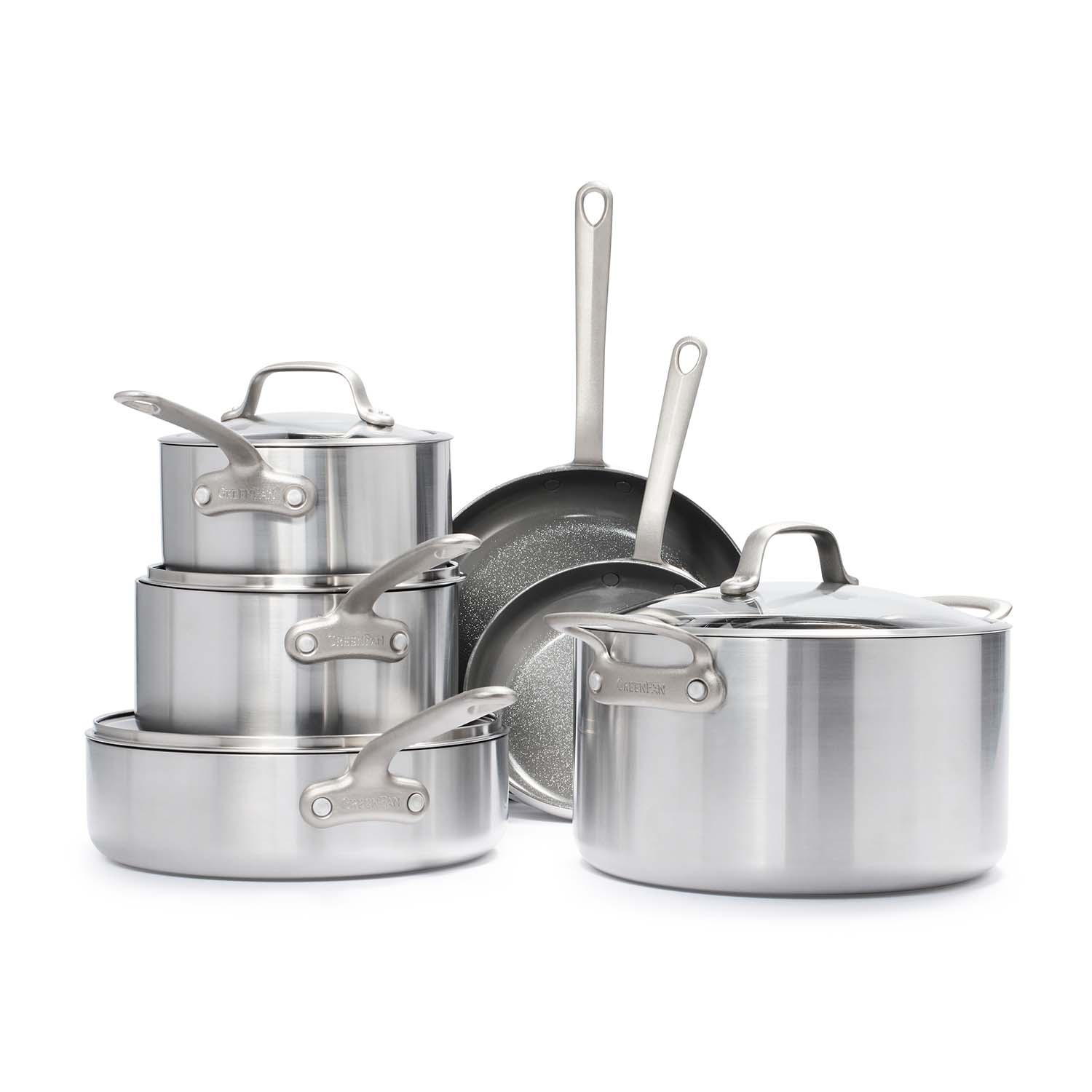 slide 1 of 1, GreenPan Craft Steel Cookware Set with Bonus Pan Protectors, 10 ct