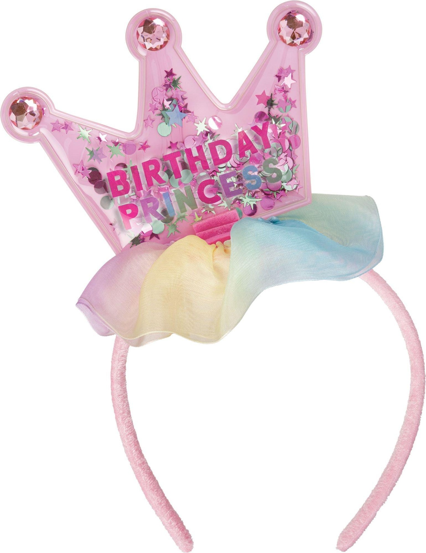 slide 1 of 1, Party City Glitter Pastel Party Birthday Princess Fabric & Plastic Headband, 7.2 in x 8.9 in