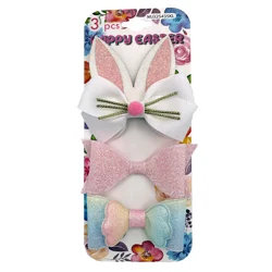 Easter Hair Bows Bunny Ear Whiskers and Glitter, 3 Count