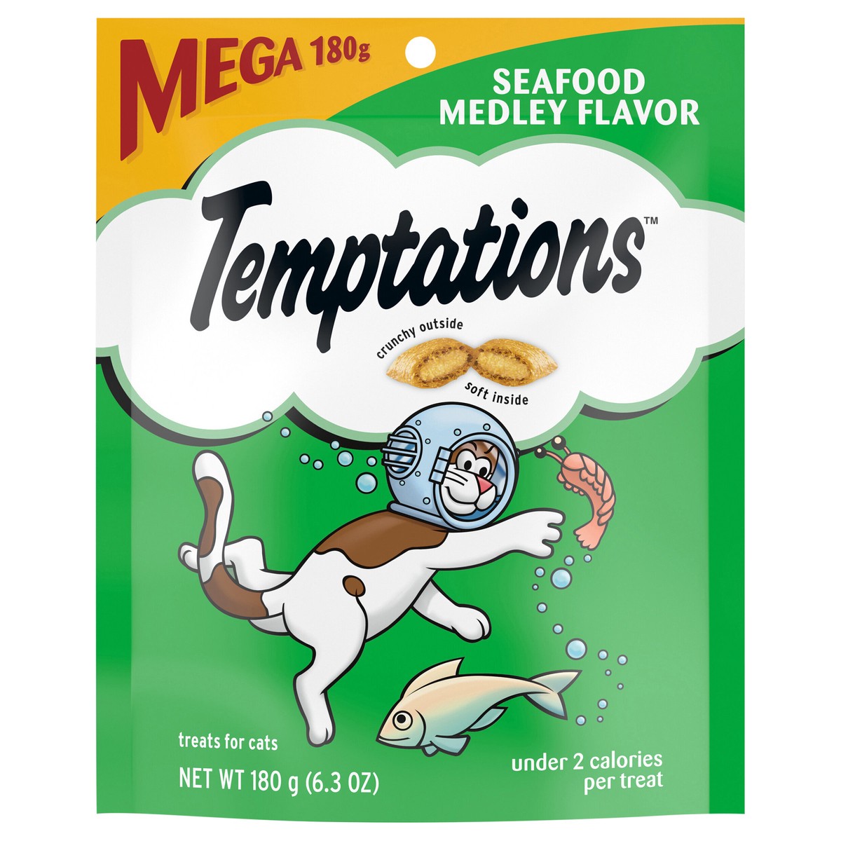 slide 1 of 9, Temptations Mega Seafood Medley Flavor Treats for Cats 6.3 oz, 6.3 oz