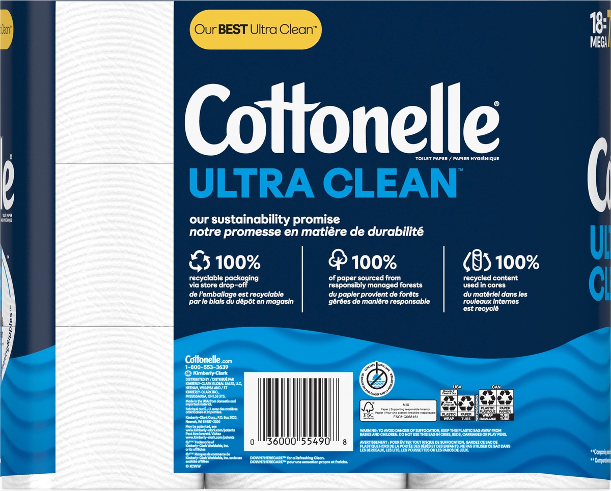 slide 7 of 11, Cottonelle Ultra Clean Toilet Paper, Strong Toilet Tissue, 18 Mega Rolls (18 Mega Rolls = 72 Regular Rolls), 284 Sheets Per Roll, 18 ct