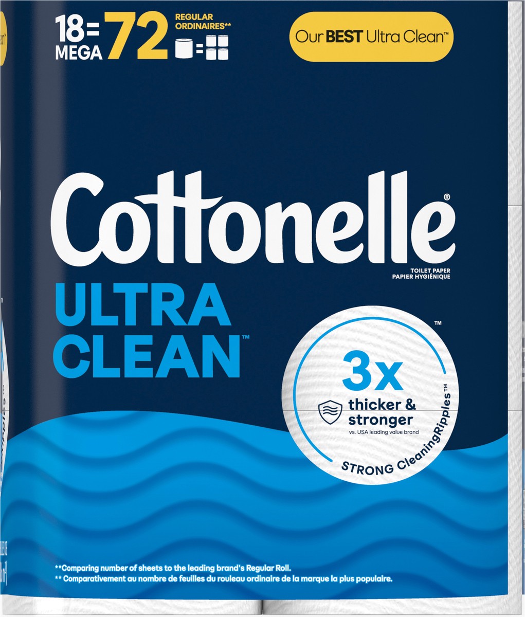 slide 2 of 11, Cottonelle Ultra Clean Toilet Paper, Strong Toilet Tissue, 18 Mega Rolls (18 Mega Rolls = 72 Regular Rolls), 284 Sheets Per Roll, 18 ct