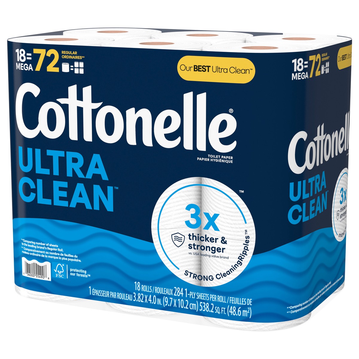 slide 9 of 11, Cottonelle Ultra Clean Toilet Paper, Strong Toilet Tissue, 18 Mega Rolls (18 Mega Rolls = 72 Regular Rolls), 284 Sheets Per Roll, 18 ct