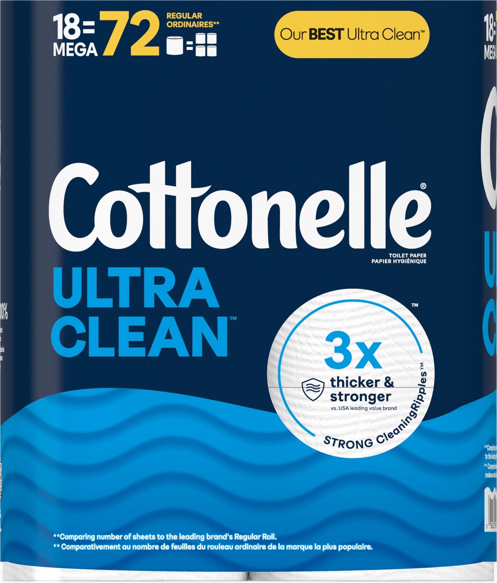 slide 10 of 11, Cottonelle Ultra Clean Toilet Paper, Strong Toilet Tissue, 18 Mega Rolls (18 Mega Rolls = 72 Regular Rolls), 284 Sheets Per Roll, 18 ct