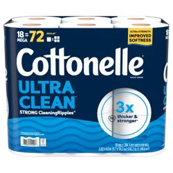 Cottonelle Ultra Clean Toilet Paper, Strong Toilet Tissue, 18 Mega Rolls (18 Mega Rolls = 72 Regular Rolls), 284 Sheets Per Roll