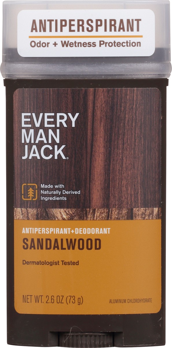 slide 8 of 10, Every Man Jack Men’s Sandalwood Antiperspirant Deodorant - Stay Fresh with Antiperspirant Men’s Deodorant - Odor Crushing, Long Lasting, Plant-Based, and No Harsh Chemicals - 2.6 oz, 2.6 oz
