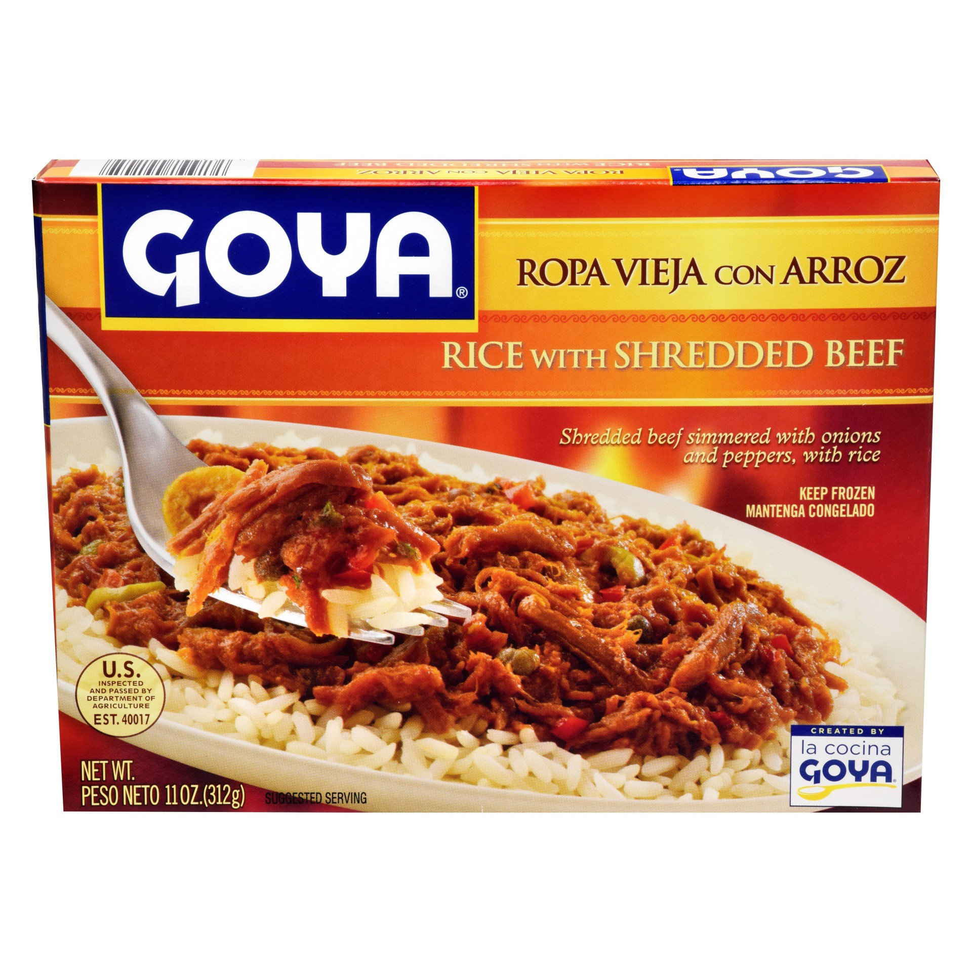 slide 1 of 2, Goya Frozen Ropa Vieja with rice, 11 oz