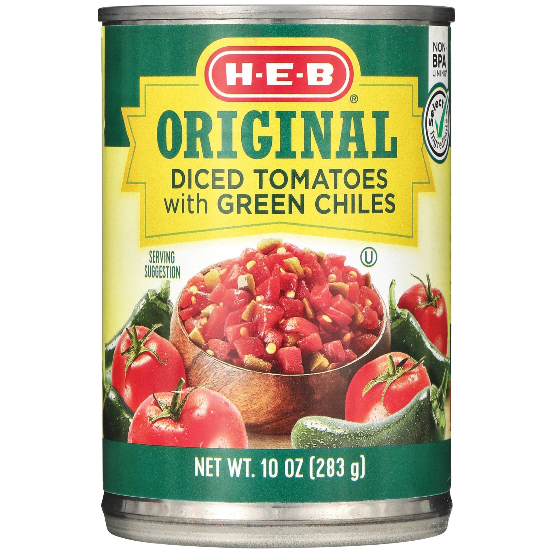 slide 1 of 1, H-E-B Original Diced Tomatoes With Green Chiles, 10 oz