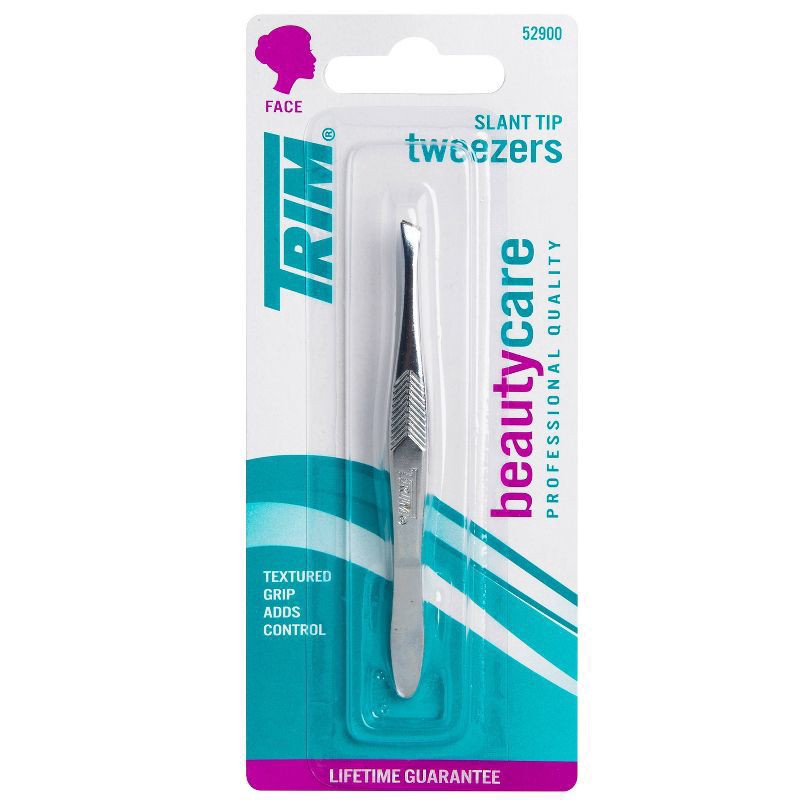 slide 1 of 9, Trim Slant Tip Textured Grip Tweezers - Aluminum, 1 ct