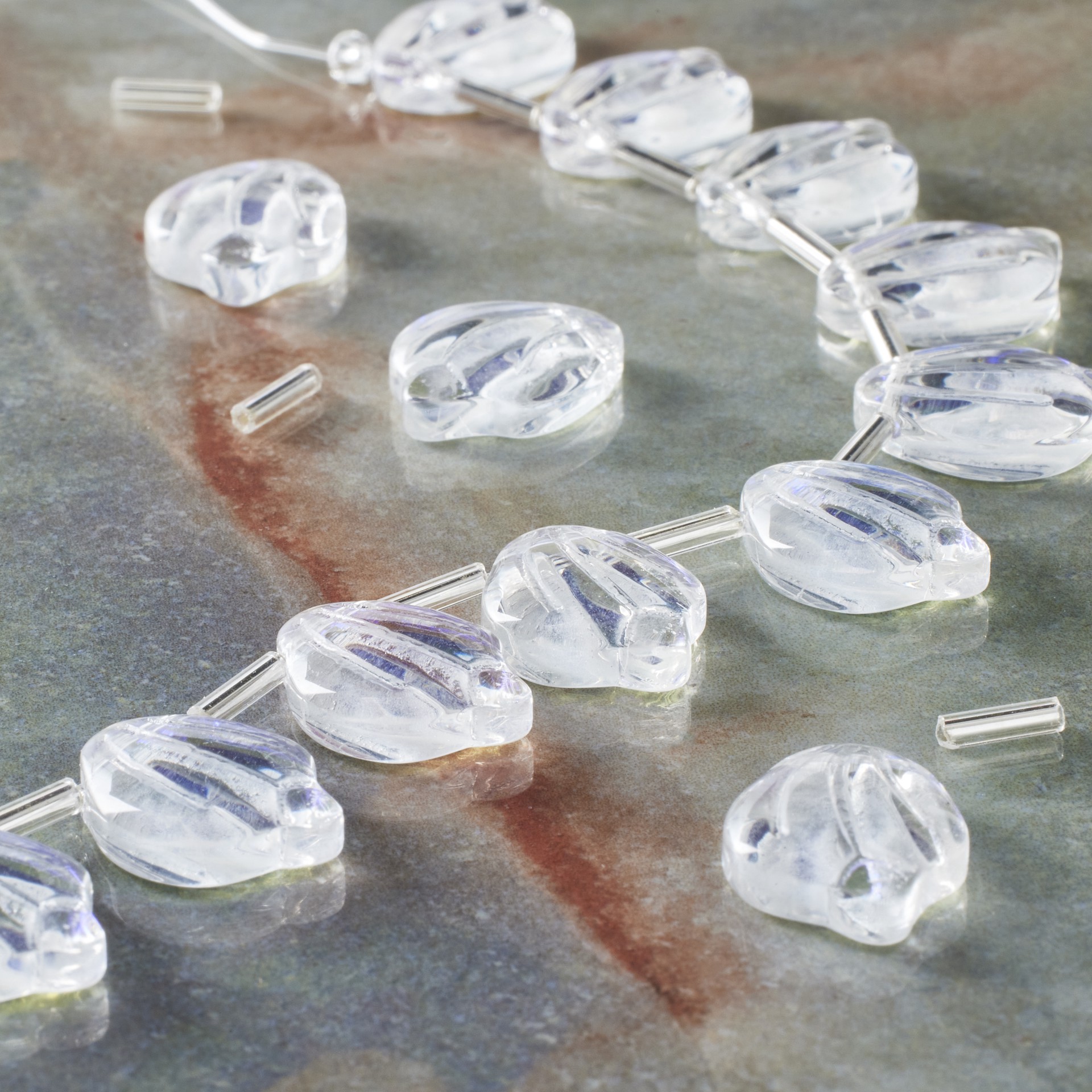 slide 3 of 3, Clear Glass Leaf Beads, 15mm By Bead Landing, 15mm