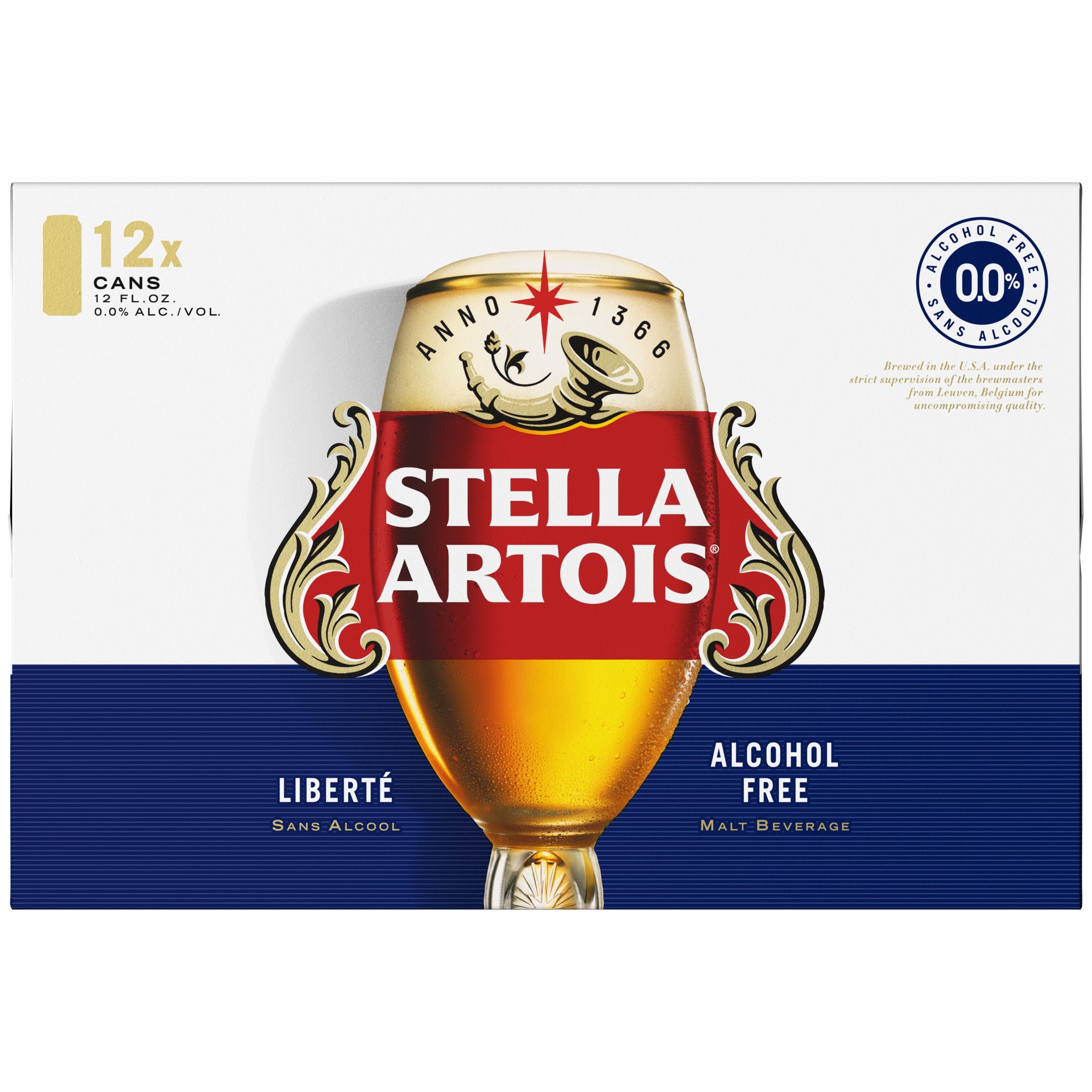slide 2 of 2, Stella Artois 0.0 Alcohol Free Brew, Non-alcoholic Beer 12 Pack 12 fl oz Cans, 12 ct; 12 oz