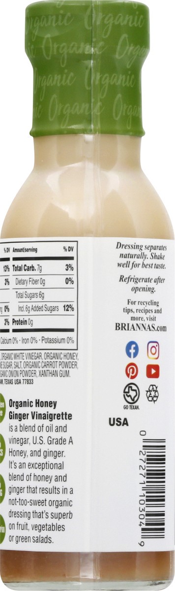 slide 12 of 12, BRIANNAS Organic Honey Ginger Vinaigrette Dressing, 10 oz