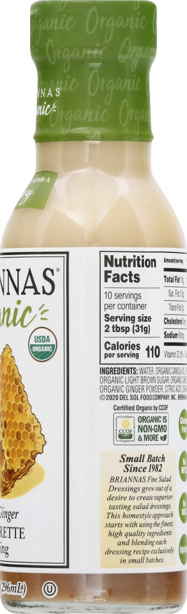 slide 6 of 12, BRIANNAS Organic Honey Ginger Vinaigrette Dressing, 10 oz