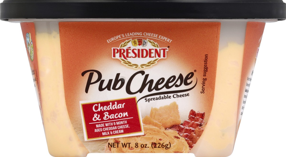 slide 3 of 6, Président Pub Cheese Cheddar & Bacon Spreadable Cheese 8 oz, 8 oz