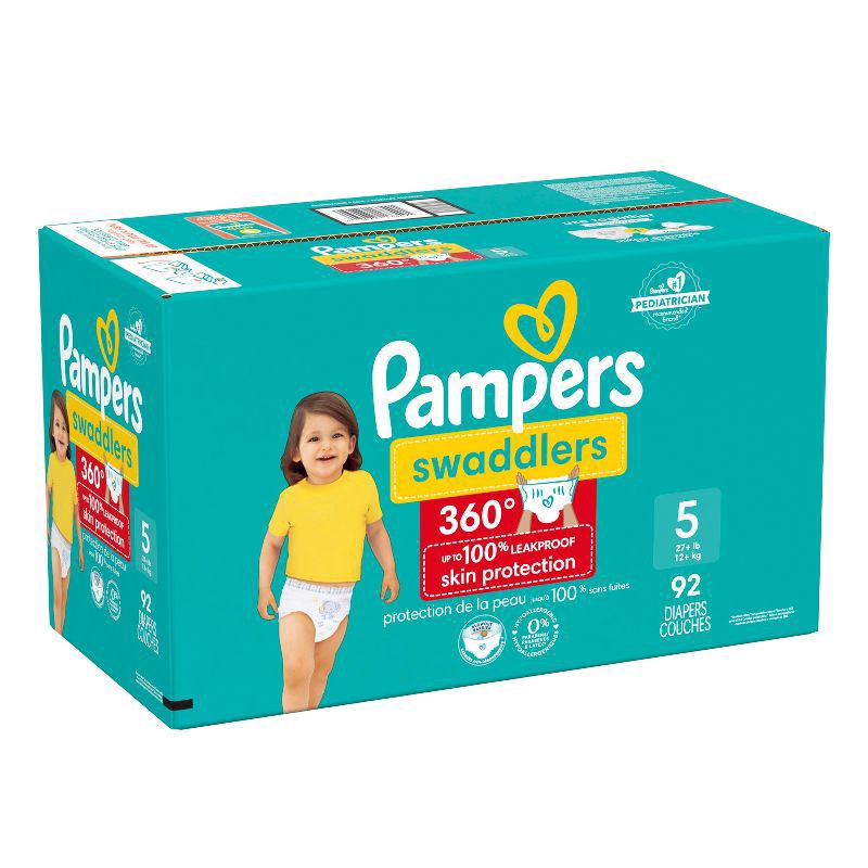 slide 9 of 13, Pampers Swaddler 360 Enormous Disposable Baby Diapers - Size 5 - 92ct, 92 ct
