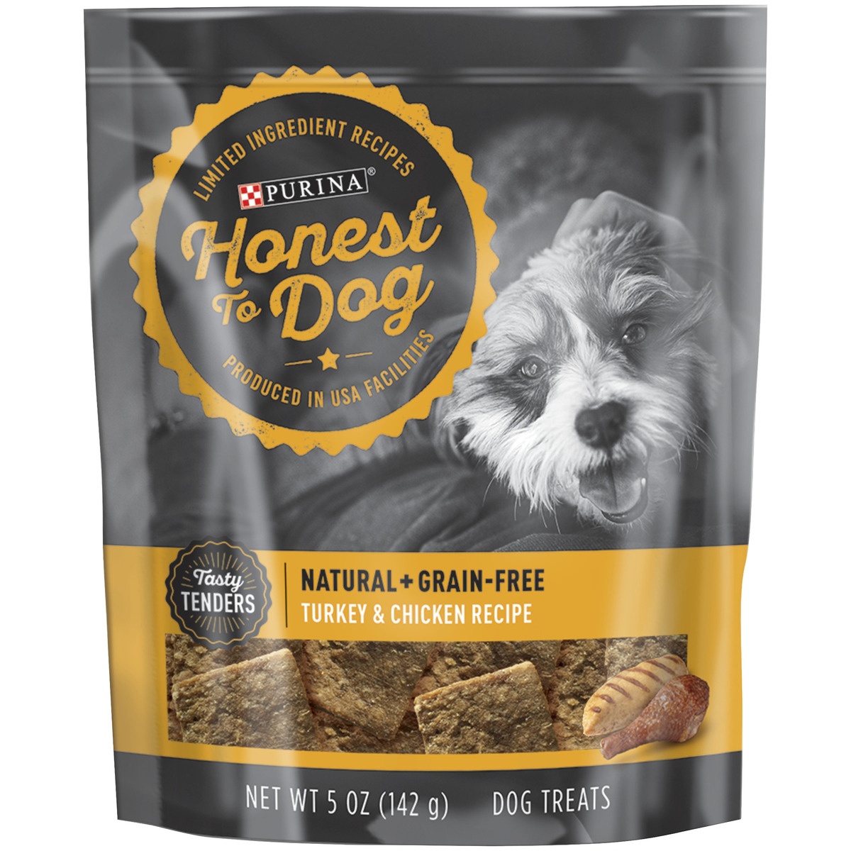 slide 1 of 6, Honest to Dog Made in USA Facilities, Limited Ingredient, Grain Free Dog Treats, Turkey & Chicken Recipe Pouch, 5.3 oz