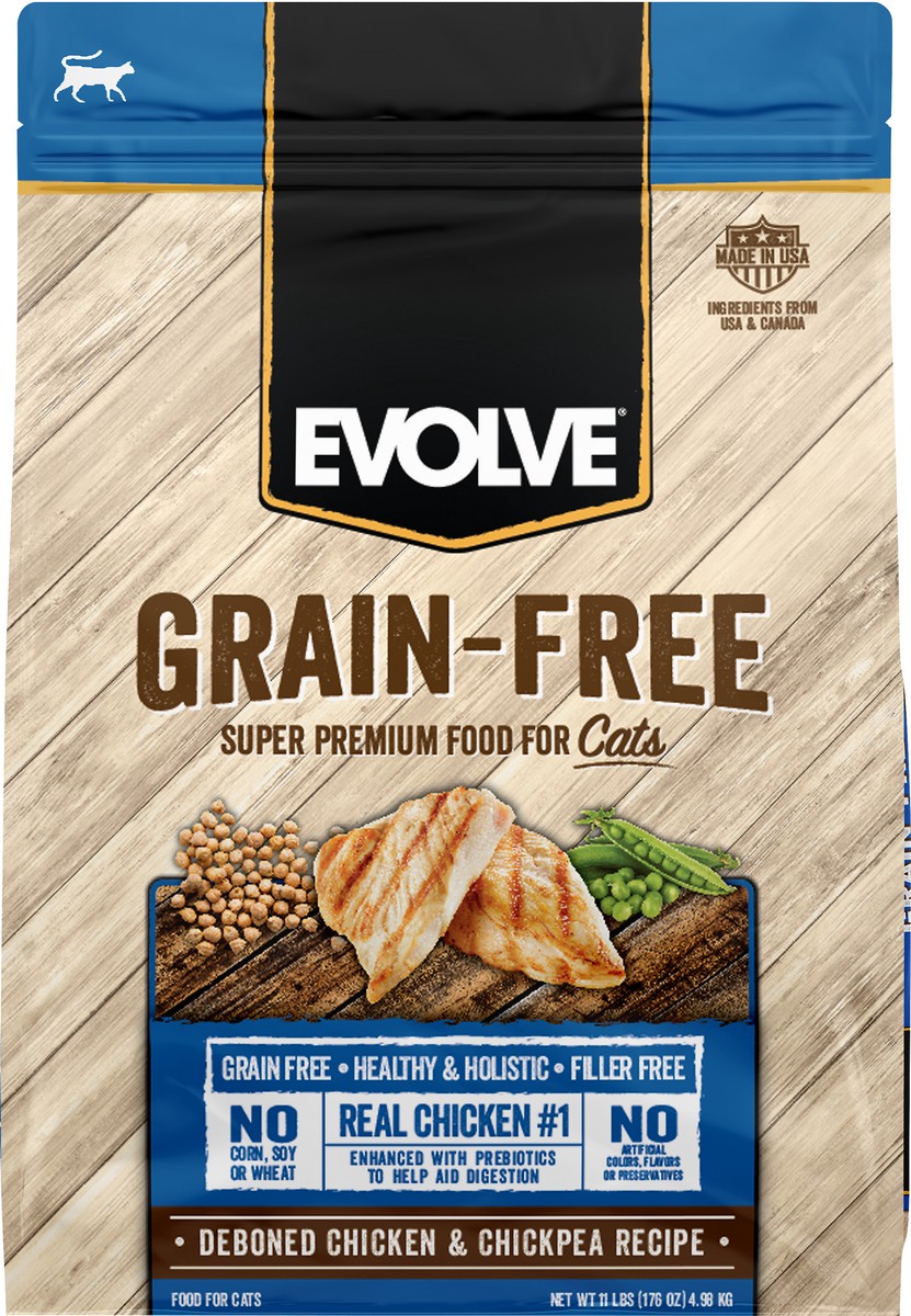 slide 2 of 2, Evolve Grain-Free Deboned Chicken & Chickpea Recipe Food for Cats 11 lb, 11 lb