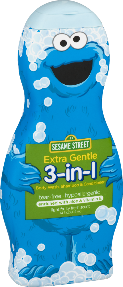 slide 1 of 1, Sesame Street Extra Gentle Light Fruity Fresh Scent 3-In-1 Body Wash Shampoo & Conditioner, 14 fl oz