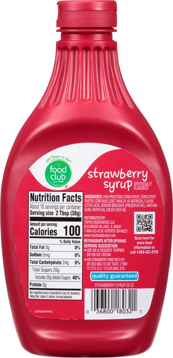 slide 10 of 11, Food Club Strawberry Syrup, 22 oz