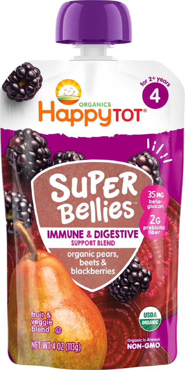 slide 4 of 6, Happy Tot Organics Super Bellies Stage 4 Immune + Digestive Support Blend Organic Pears, Beets & Blackberries Pouch 4 oz UNIT, 4 oz