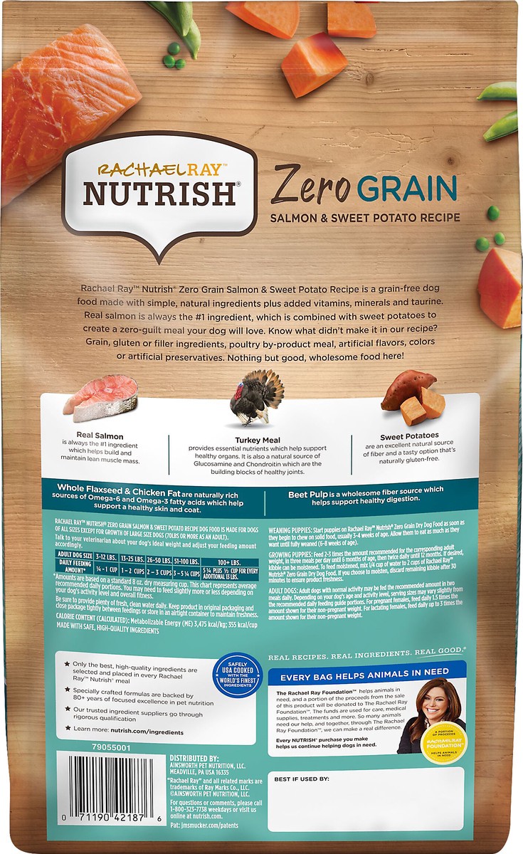 slide 2 of 8, Rachael Ray Nutrish Zero Grain Salmon & Sweet Potato Recipe, Dry Dog Food, 3.75lb Bag (Packaging May Vary), 3.75 lb