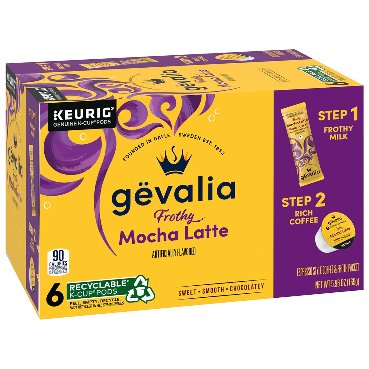 slide 6 of 9, Gevalia Frothy 2-Step Mocha Latte Espresso K-Cup Coffee Pods & Froth Packets Kit, 6 ct Box, 6 ct