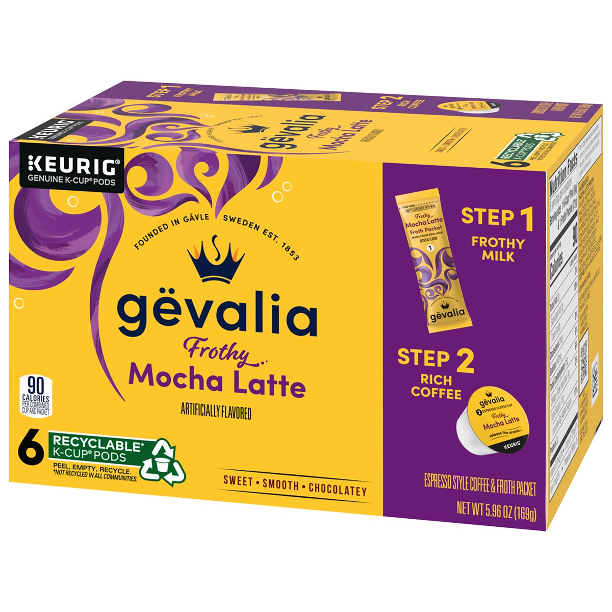 slide 2 of 9, Gevalia Frothy 2-Step Mocha Latte Espresso K-Cup Coffee Pods & Froth Packets Kit, 6 ct Box, 6 ct