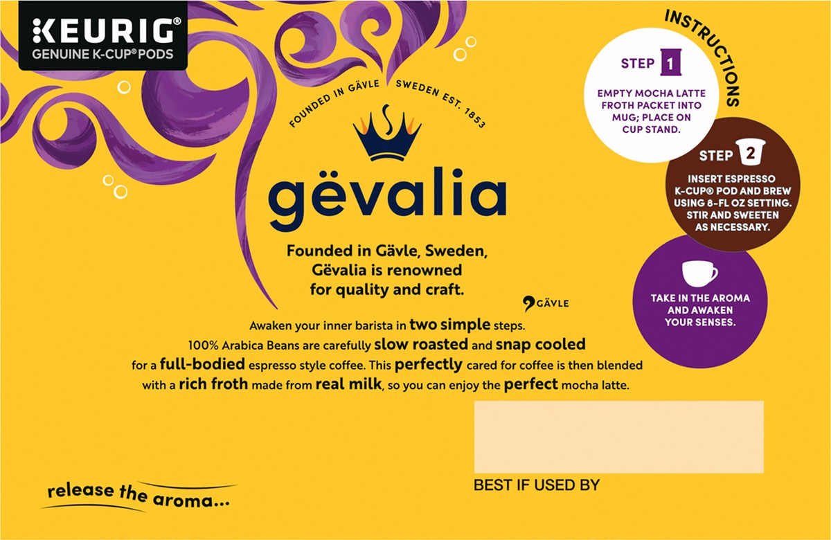 slide 7 of 9, Gevalia Frothy 2-Step Mocha Latte Espresso K-Cup Coffee Pods & Froth Packets Kit, 6 ct Box, 6 ct