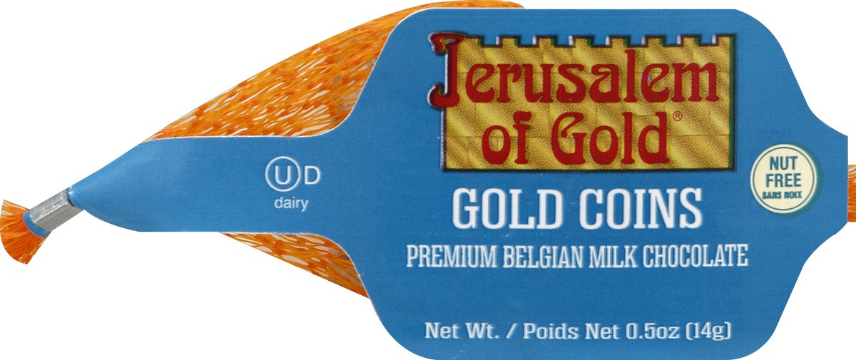 slide 5 of 5, Paskesz Jerusalem Gold Milk Coins, 0.5 oz