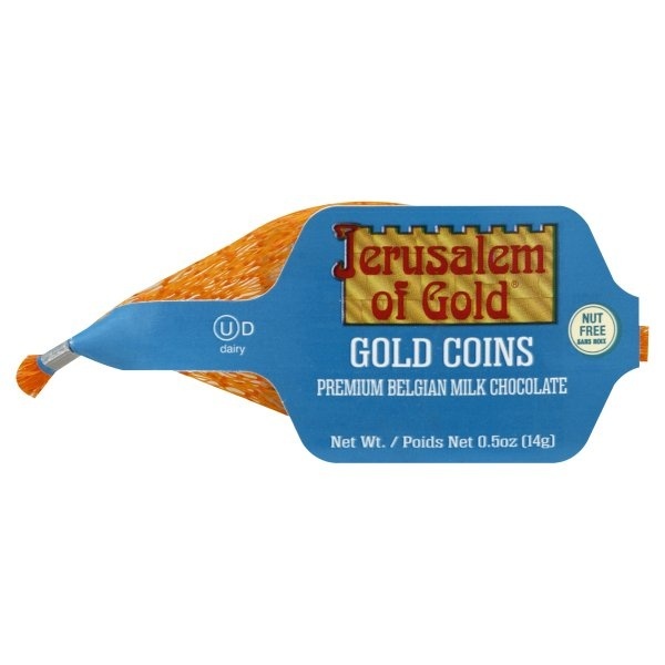 slide 1 of 5, Paskesz Jerusalem Gold Milk Coins, 0.5 oz