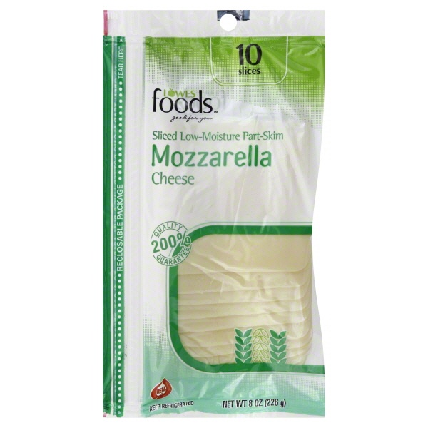 slide 1 of 1, Lowes Foods Slices Mozzarella Cheese, 8 oz