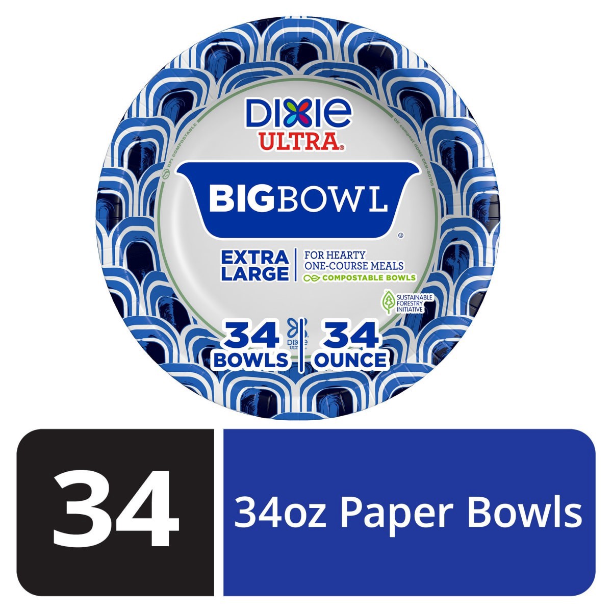 slide 1 of 4, Dixie Ultra Compostable 34 Ounce Bowls, 34 Count, 34 ct