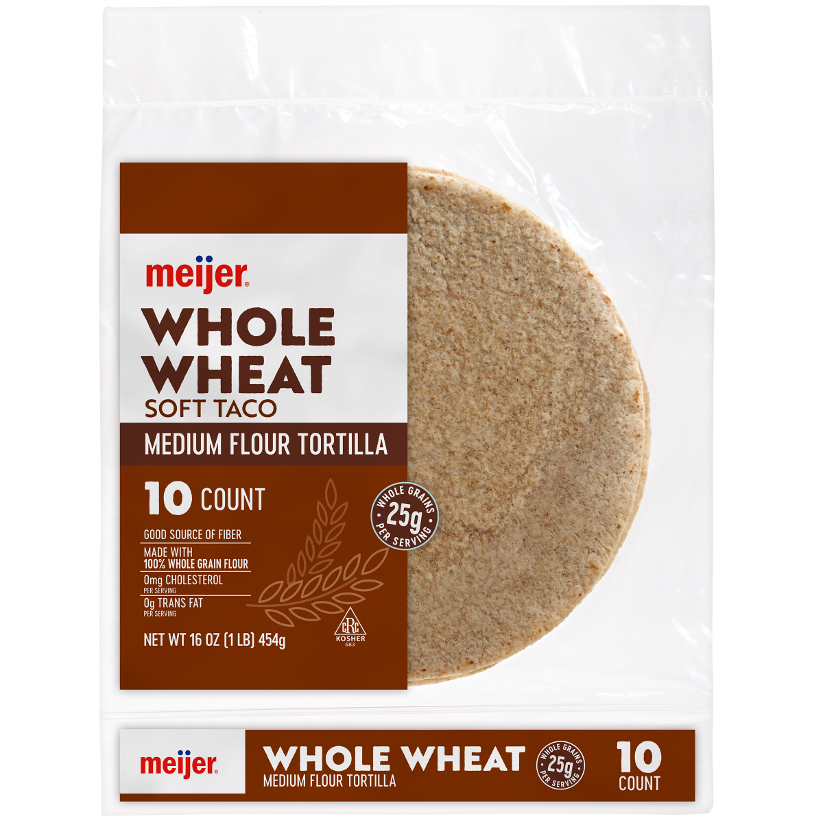 slide 1 of 5, Meijer Whole Wheat Soft Taco Tortilla, 10 ct