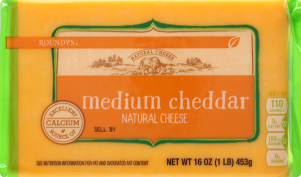 slide 1 of 1, Roundy's Roundys Chunk Medium Cheddar Cheese, 16 oz