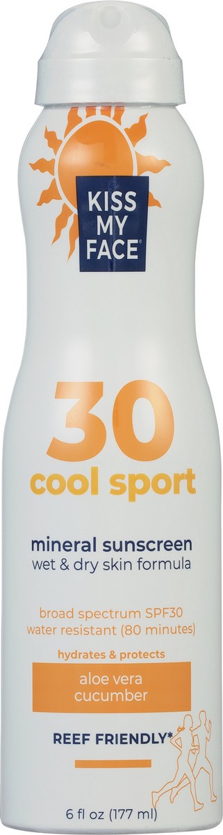 slide 8 of 10, Kiss My Face Broad Spectrum SPF 30 Cool Sport Aloe Vera Cucumber Mineral Sunscreen 6 fl oz, 6 fl oz