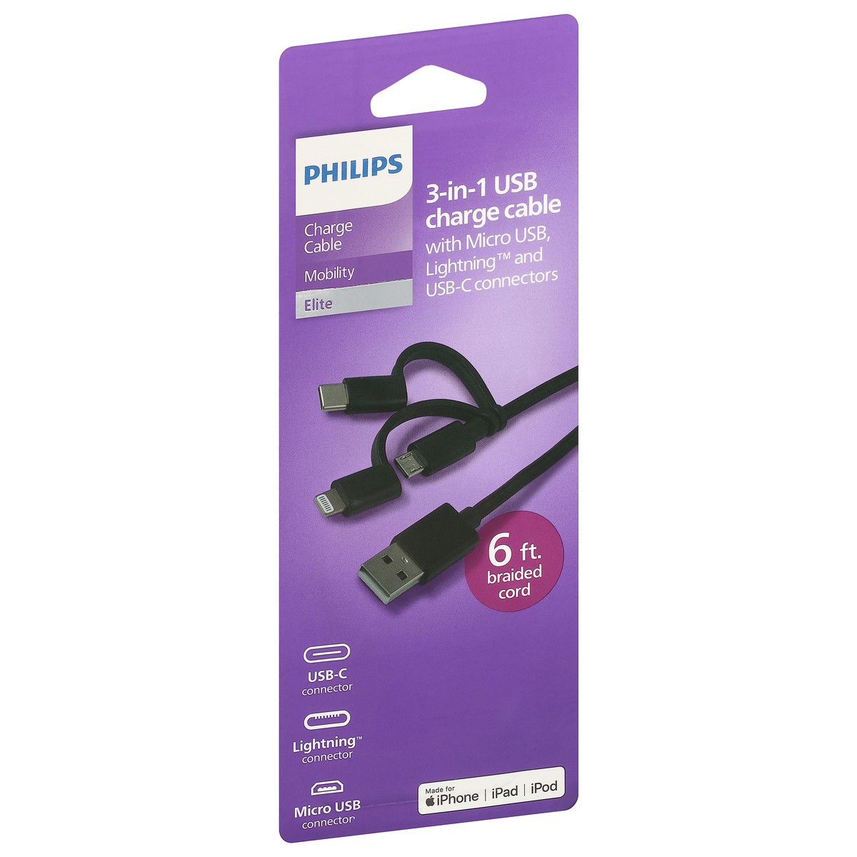 slide 2 of 9, Philips 3-In-1 USB Charge Cable 1 ea, 1 ct