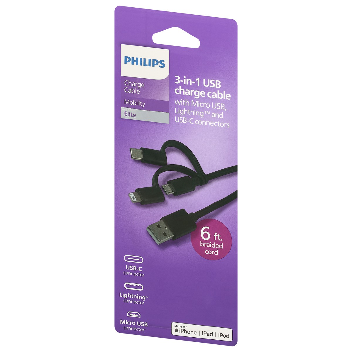 slide 3 of 9, Philips 3-In-1 USB Charge Cable 1 ea, 1 ct