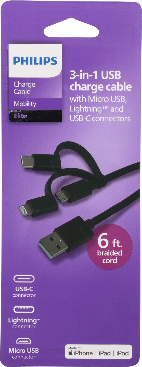 slide 6 of 9, Philips 3-In-1 USB Charge Cable 1 ea, 1 ct