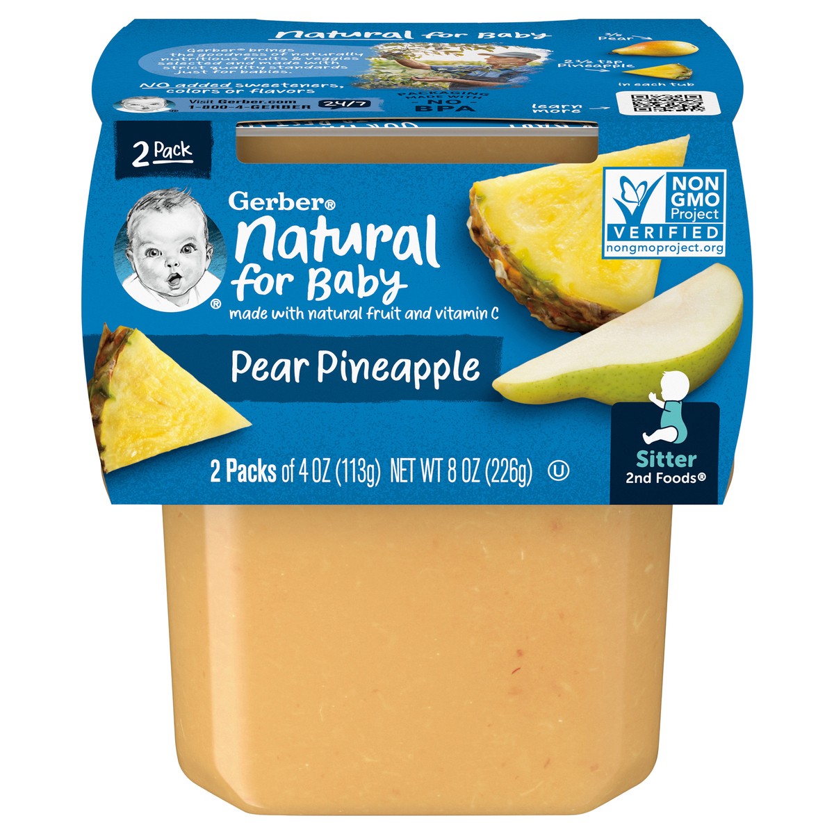 slide 1 of 9, Gerber Natural for Baby Sitter 2nd Foods Pear Pineapple Baby Food 2 - 4 oz Packs, 2 ct