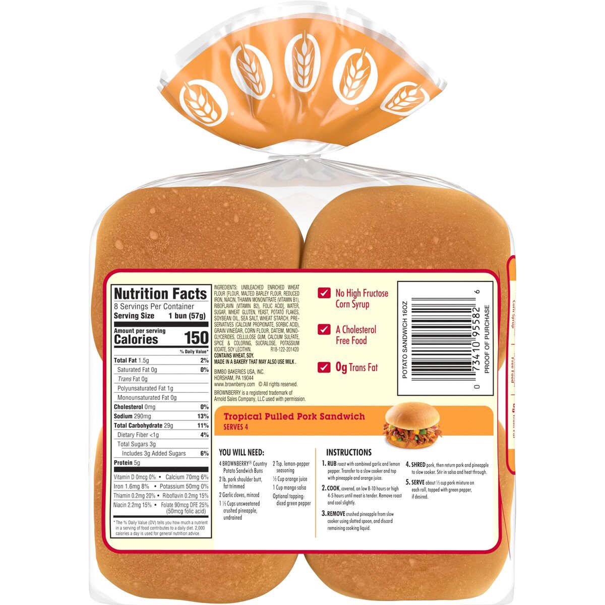 slide 3 of 6, Brownberry Potato Buns, 8 count, Soft Hamburger Buns, 16 oz Bag, 8 ct